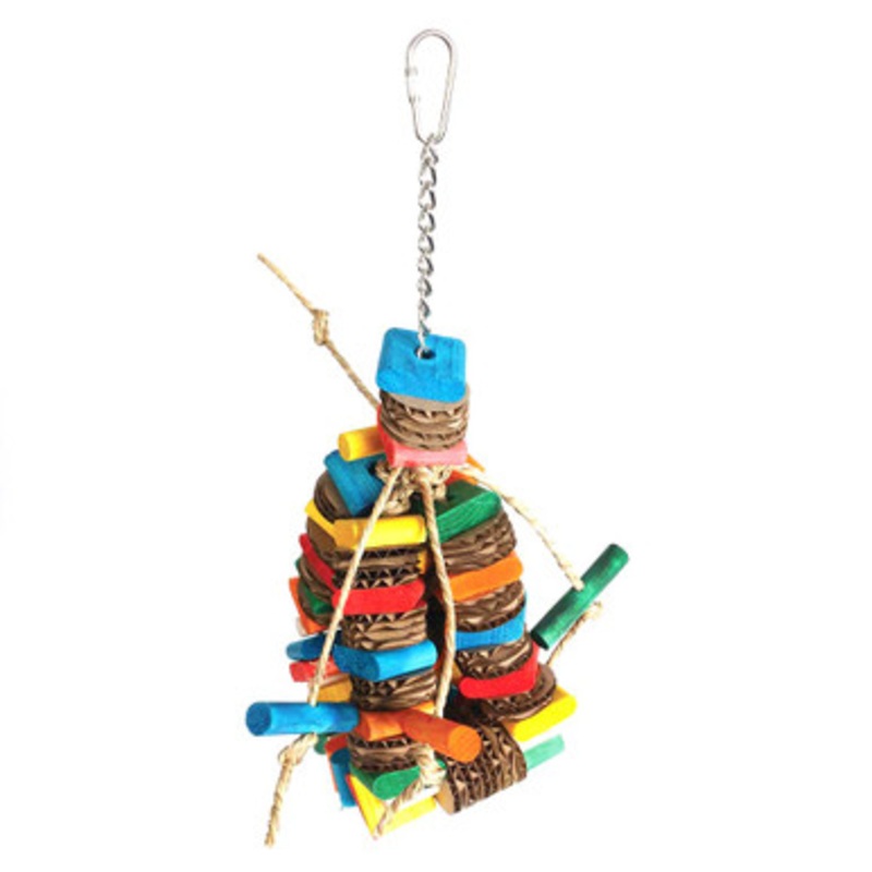 Pouffy Wood and Cardboard Parrot Toy Small
