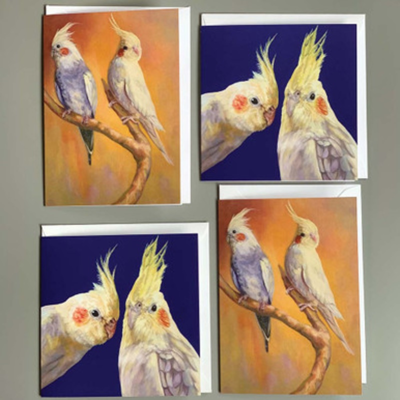 Charming Cockatiels Greeting Cards Pack of 4 – 2 Designs