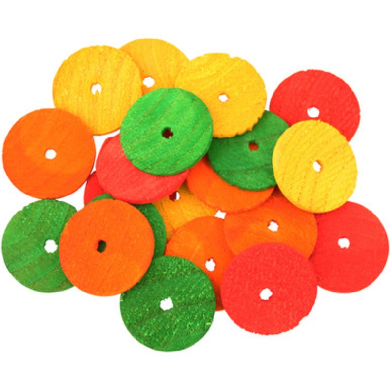 Colourful Wooden Wheels Small – Parrot Toy Parts – 20 Pack