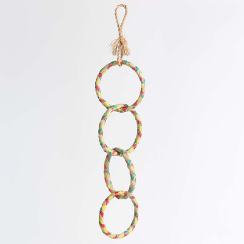 Four Ring Chain Woven Palm Leaf Parrot Toy Large
