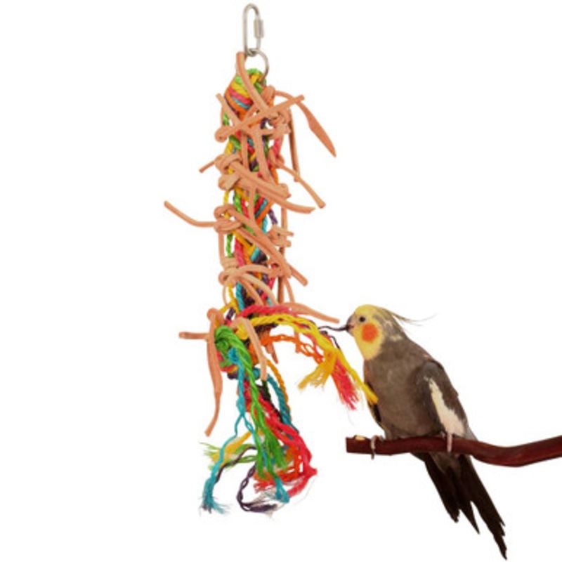 Preening Plait – Leather & Rope Parrot Toy
