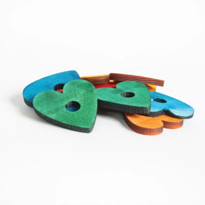 Coloured Pine Wood Hearts – Parrot Toy Parts – 10 Pack