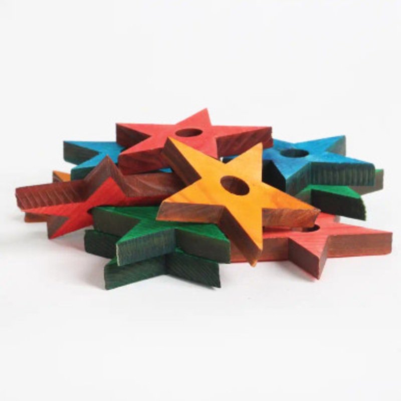 Coloured Pine Wood Stars – Parrot Toy Parts – Pack of 12