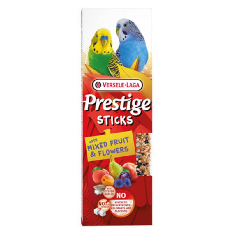 Versele-Laga Prestige Twin Pack Budgie Treat Sticks with Mixed Fruit and Flowers 60g
