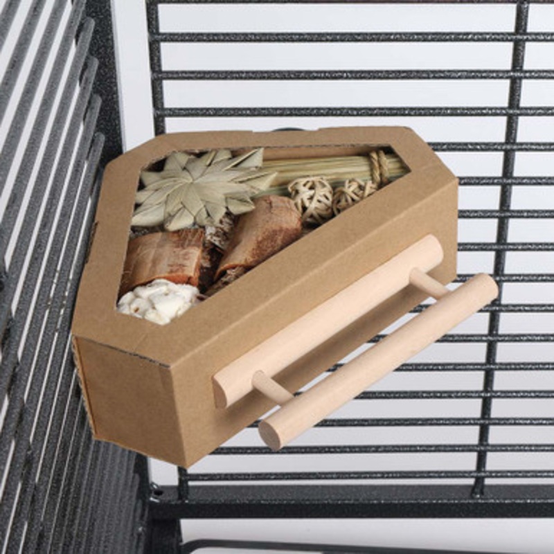 Natural Fun Cage Corner Foraging Box with Perch for Smaller Parrots