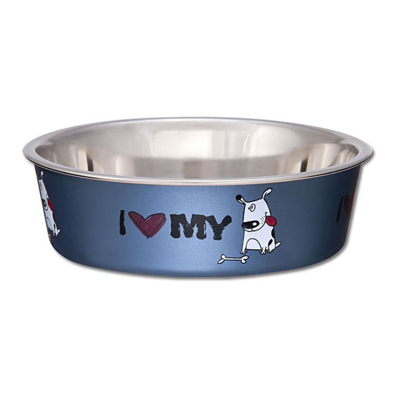 Loving Pets Bella Bowls  I Love My Dog Steel Blue