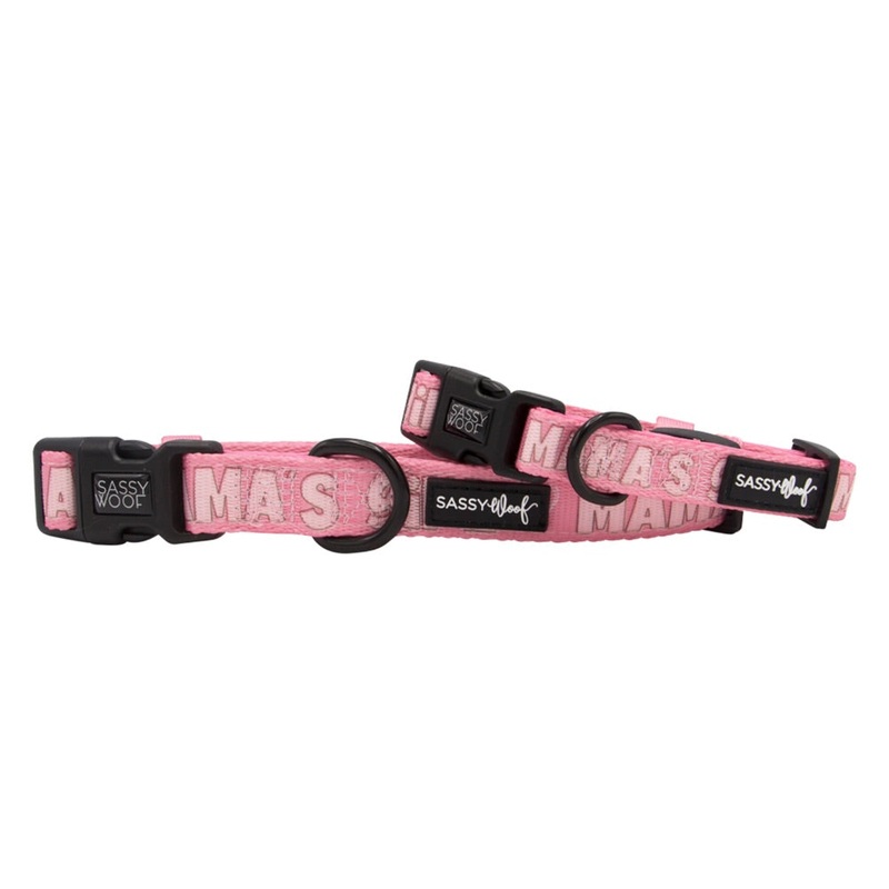 Sassy Woof DOG COLLAR – Pink & White MAMA’S GIRL