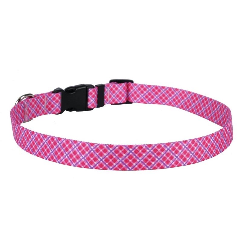 Yellow Dog Design PINK AND PURPLE DIAGONAL PLAID DOG COLLAR