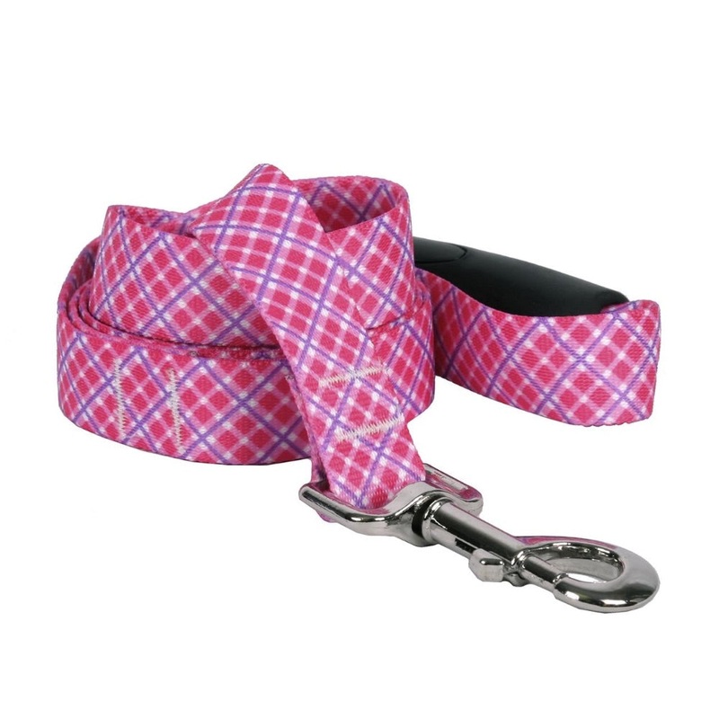 Yellow Dog Design PINK AND PURPLE DIAGONAL PLAID DOG LEASH
