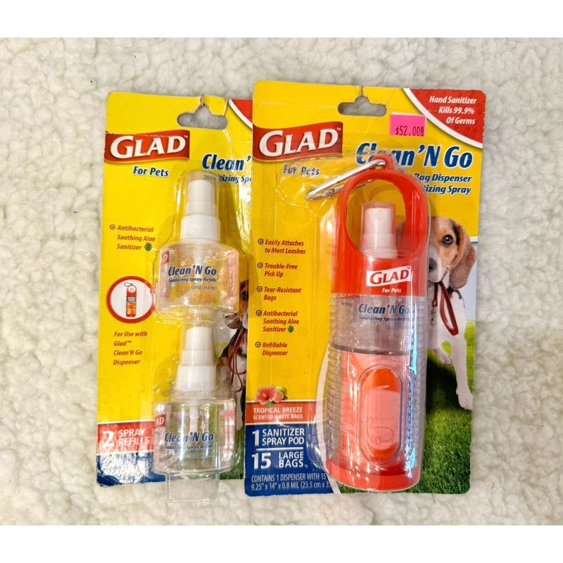 BUY ONE, GET ONE FREE GLAD Clean & Go Wastebag Dispenser + Sanitizing Spray & GLAD Sanitizing Spray Refills-2Pk