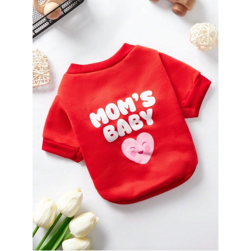 Debiesn Mom’s Baby Heart Printed Red Hoodless Pet Sweater