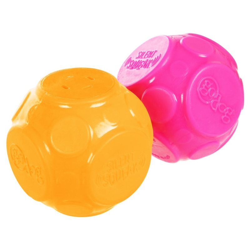 goDog Silent Squeaker Ball Dog Toy – 2pk