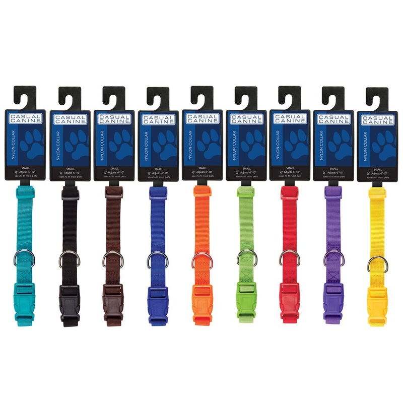 Casual Canine Nylon Collars|Bluebird|Jet Black|Dark Green|Dark Blue|Raspberry Sorbet|Red|Purple|6-10|10-16|14-20|18-26