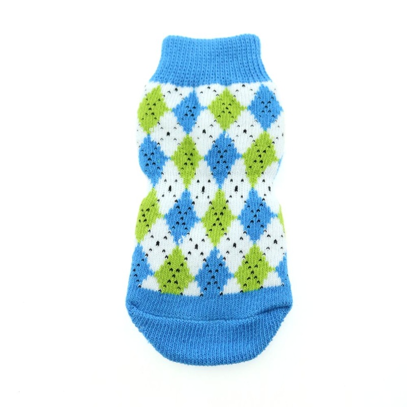 Doggie Design Non-Skid Dog Socks – Blue and Green Argyle
