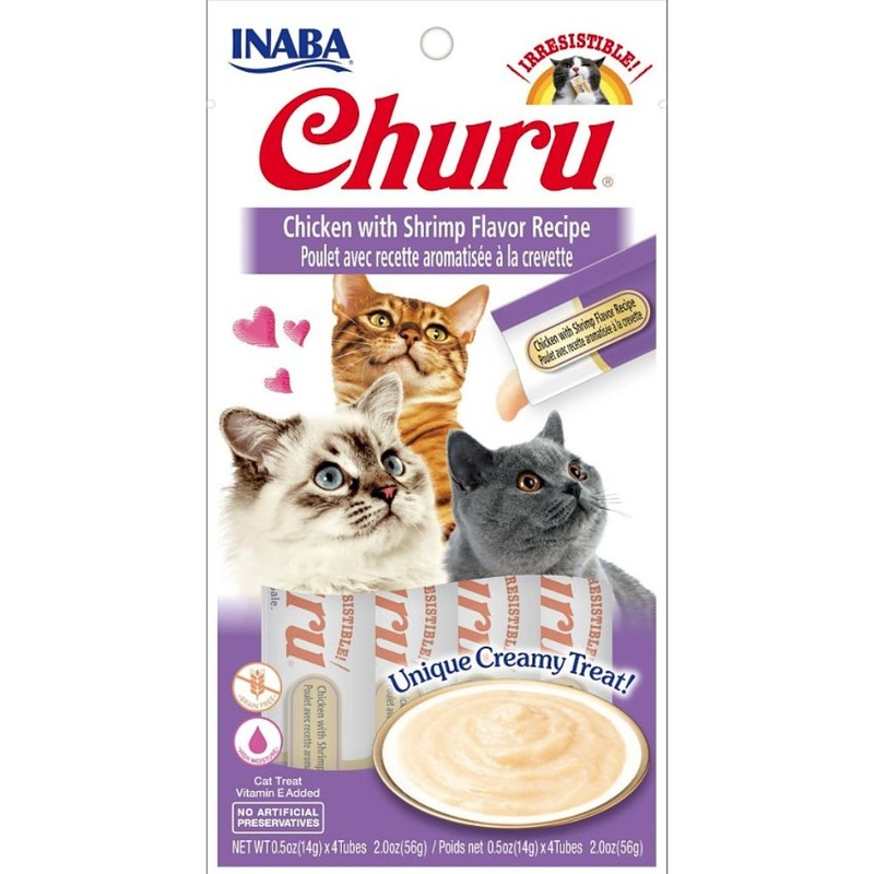 Inaba Churu Chicken with Shrimp Flavor Recipe Creamy Cat Treat – 4 Tube Count