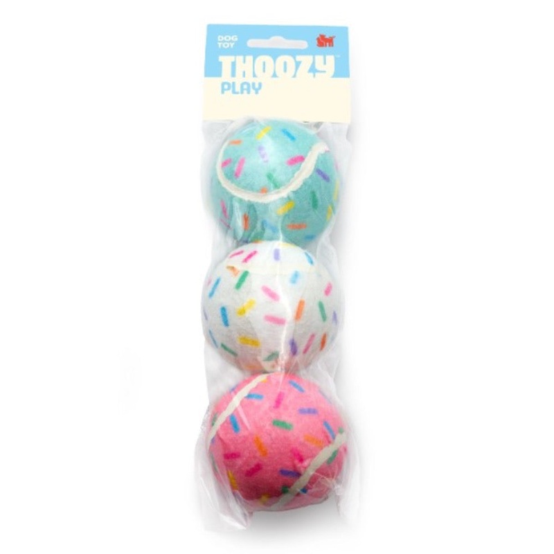 ThoozyPet Birthday 3pk Sprinkle Tennis Balls Fetch Dog Toy – 2.5
