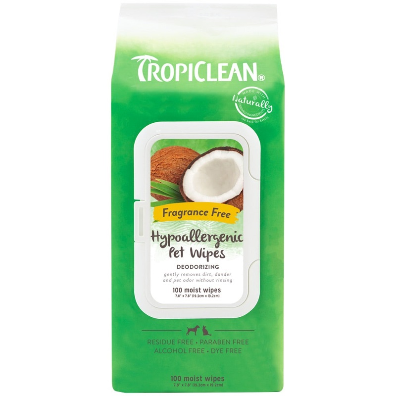 TROPICLEAN FRAGRANCE FREE HYPOALLERGENIC WIPES FOR PETS – 100ct