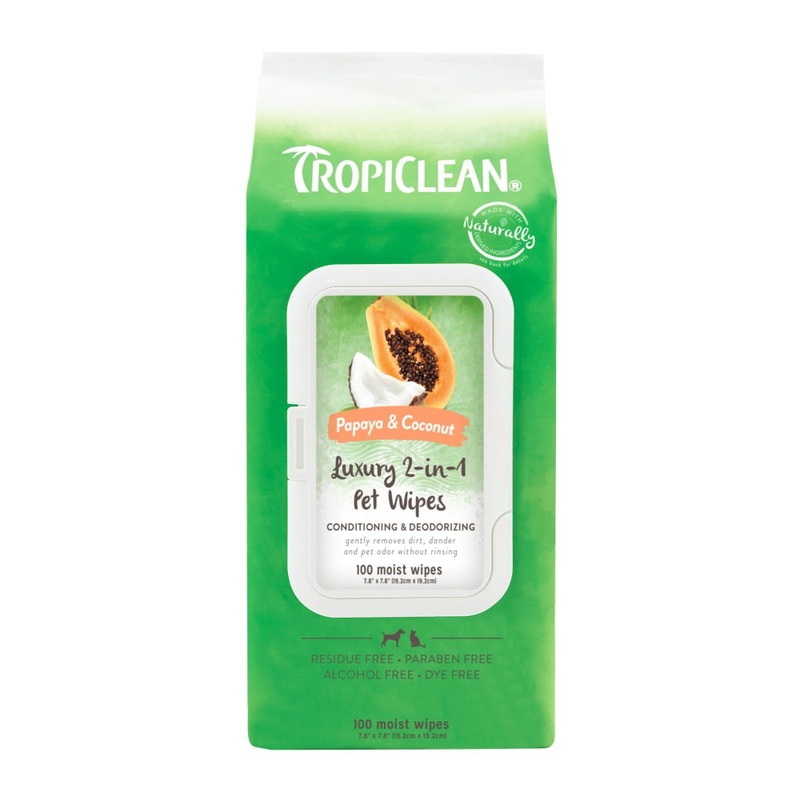 TROPICLEAN PAPAYA & COCONUT LUXURY 2-IN-1 PET WIPES – 100ct