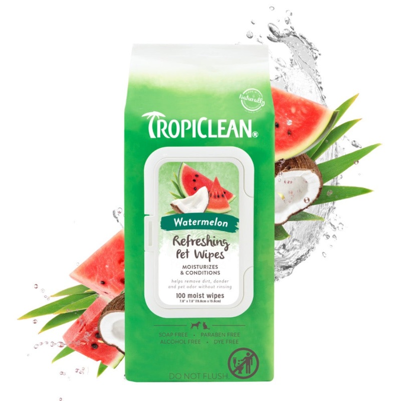 TROPICLEAN WATERMELON REFRESHING PET WIPES – 100ct