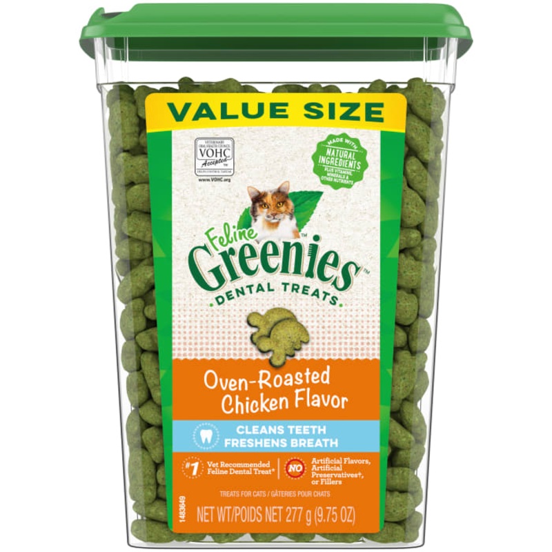 FELINE  Adult Dental Cat Treats, Oven Roasted Chicken Flavor, 9.75 oz. Tub