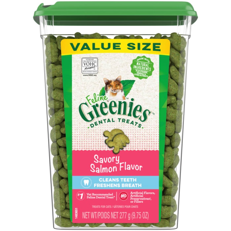 FELINE  Adult Dental Cat Treats, Savory Salmon Flavor, 9.75 oz. Tub