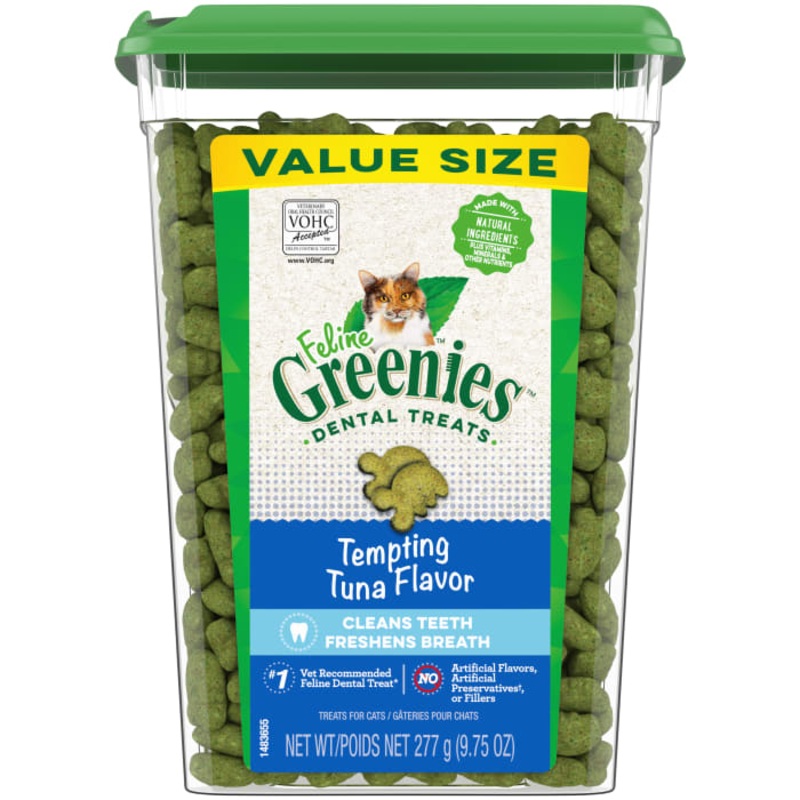 FELINE  Adult Dental Cat Treats, Tempting Tuna Flavor, 9.75 oz. Tub
