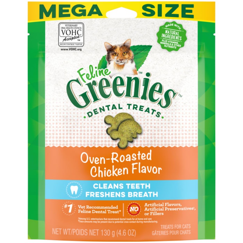 FELINE  Adult Natural Dental Care Cat Treats, Oven Roasted Chicken Flavor, 4.6 oz. Pouch