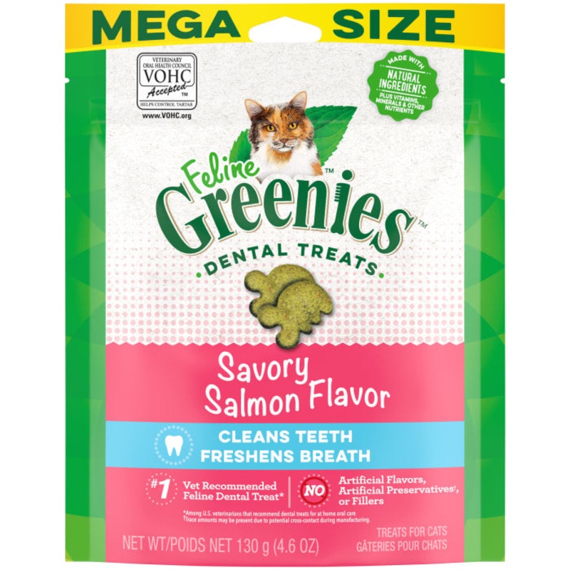 FELINE  Adult Natural Dental Care Cat Treats, Savory Salmon Flavor, 4.6 oz. Pouch