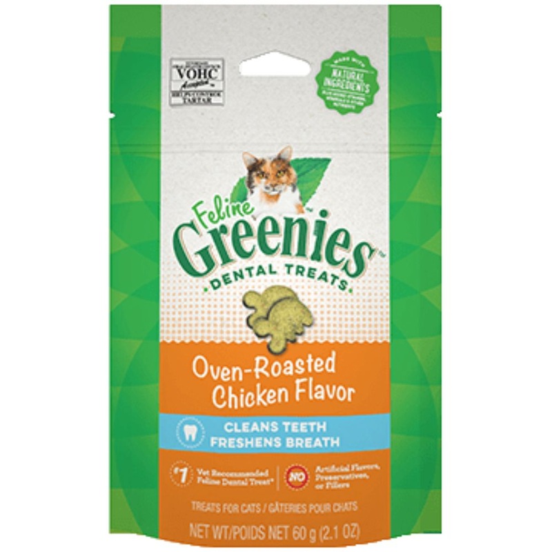 FELINE GREENIES Dental Treats Oven Roasted Chicken Flavor