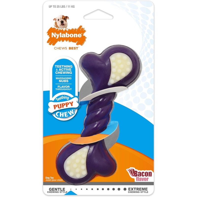 Nylabone Just for Puppies Double Action Bone Puppy Dog Teething Chew Toy Bacon (Small Up To 25 Ibs)