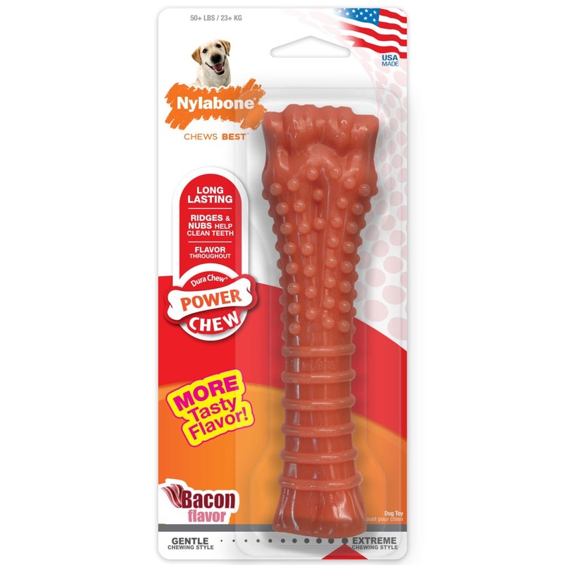 Nylabone Power Textured Knuckle Bone Chew Dog Toy Bacon (XL – 50 Lbs)
