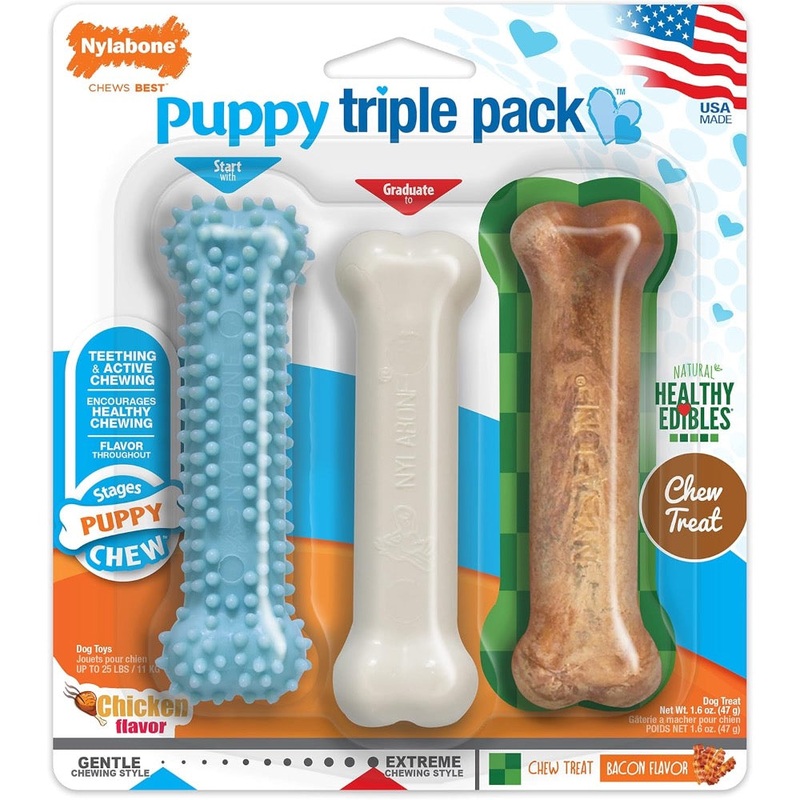 Nylabone Puppy Chew Variety Toy Treat Triple Pack 3 count (Small –  Up To 25 Ibs)