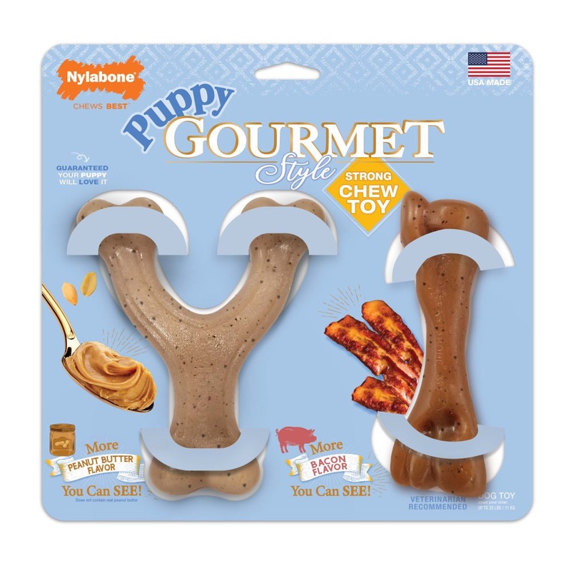 Nylabone Puppy Gourmet Style Strong Chew Toy Bundle Bacon Peanut Butter – Small