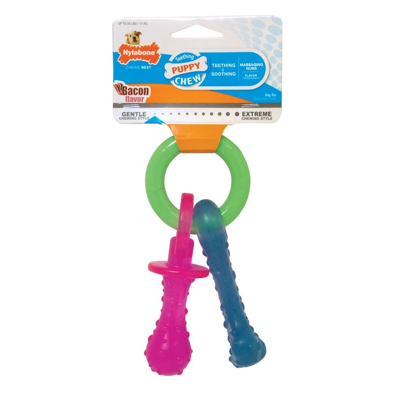 Nylabone Teething Puppy Chew Bacon Flavor Teething Pacifier Chew Puppy Toy – Small (Up To 25lbs)