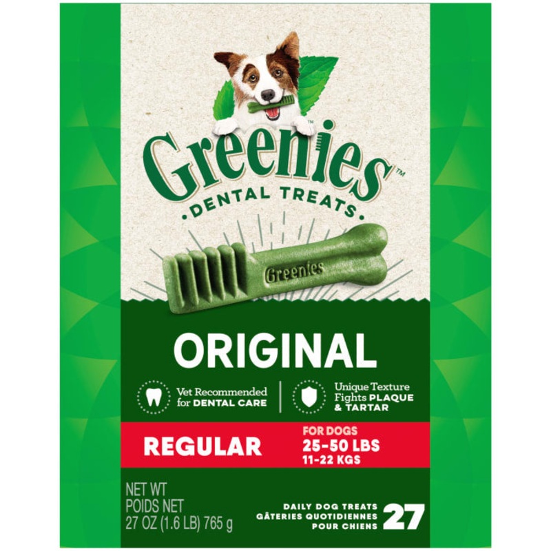 Original Regular Natural Dog Dental Care Chews Oral Health Dog Treats, 27 oz. Pack (27 Treats)