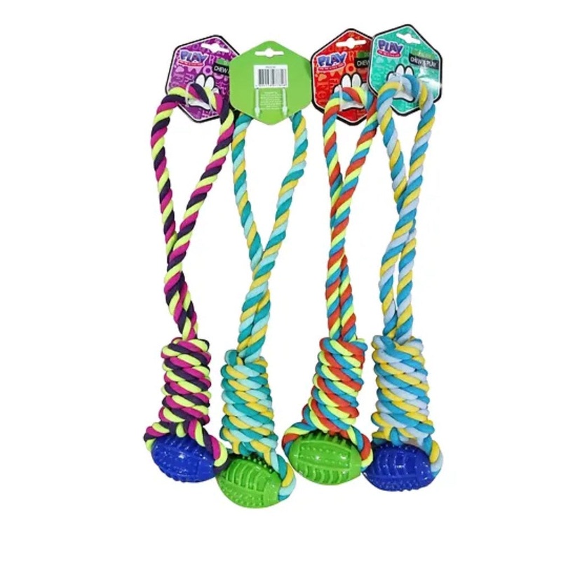 Play Toss Tugger With Ball Dog Toy – Assorted Colors