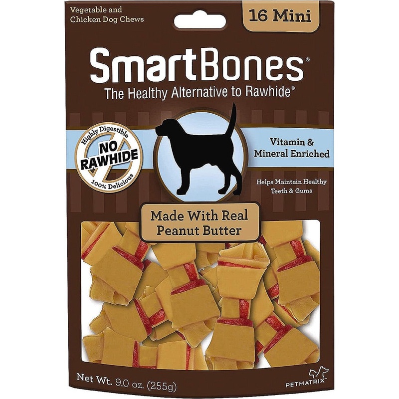 SmartBones Rawhide Free Peanut Butter Bones Mini – 16 count