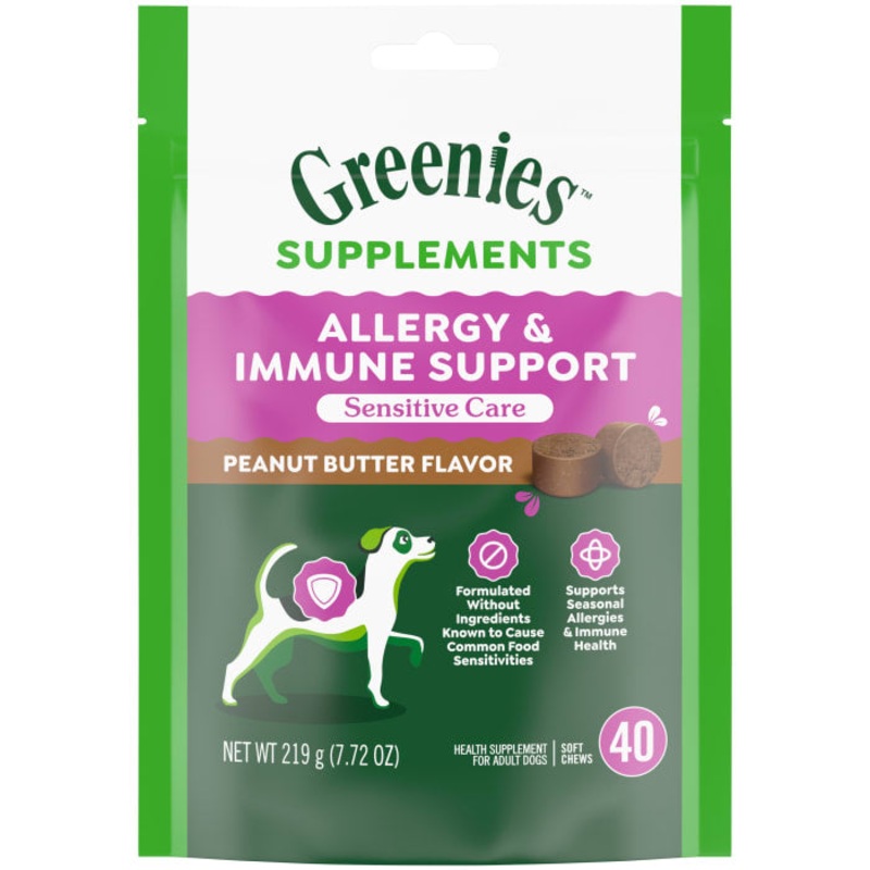 Allergy & Immune Support Sensitive Care Dog Supplement Peanut Butter Flavor, 40 Count Pouch