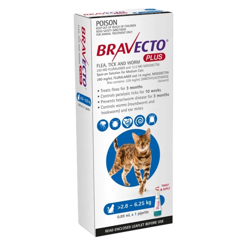 Bravecto Plus Blue for Cats 2.8-6.25kgs