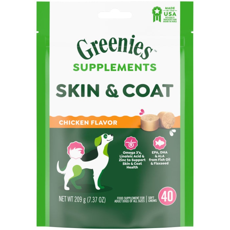 Dog Skin and Coat Supplements With Fish Oil, Chicken Flavor, 7.37 oz., 40-Count Soft Chews