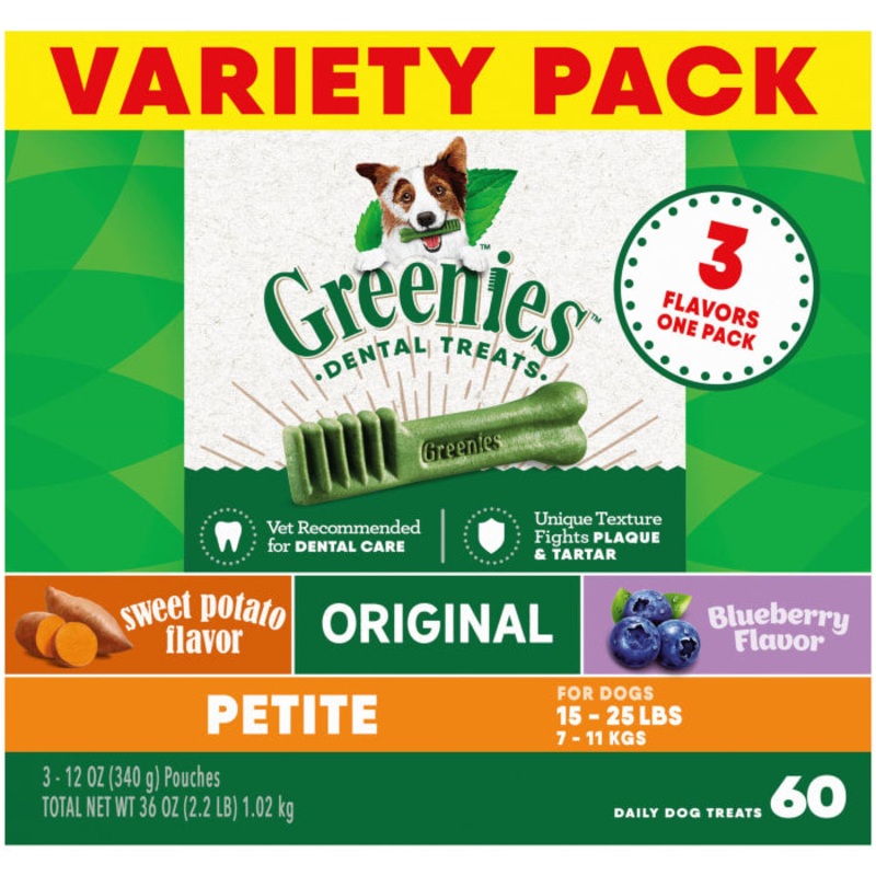 Natural Dental Care Dog Treats Petite Size, 36 oz. Variety Pack, 3 Flavors