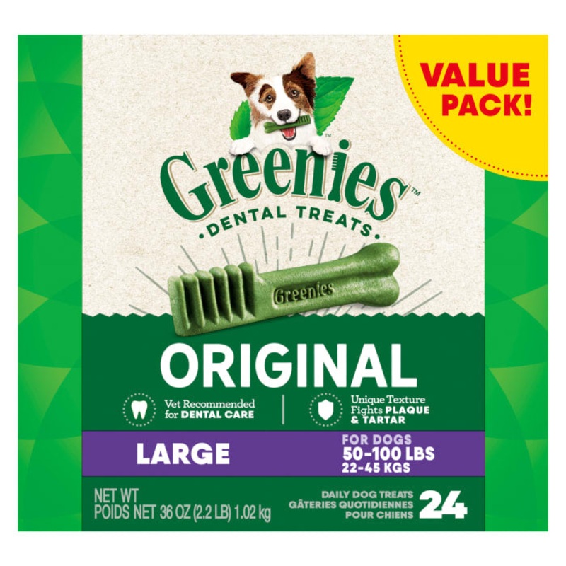 Original Large Natural Dog Dental Care Chews Oral Health Dog Treats, 36 oz. Pack (24 Treats)