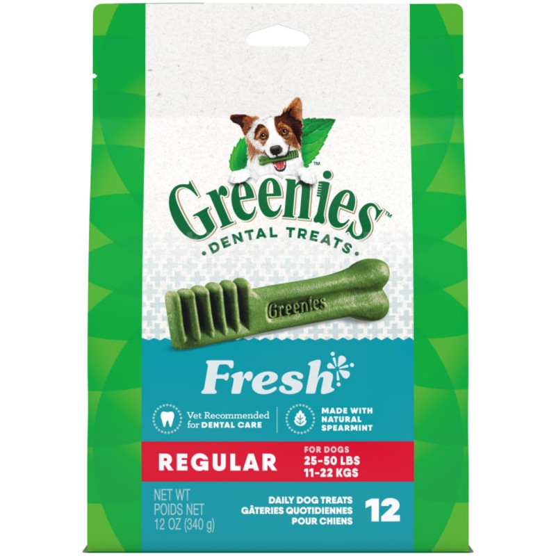 Regular Natural Dog Dental Care Chews Oral Health Dog Treats Fresh Flavor, 12 oz. Pack (12 Treats)
