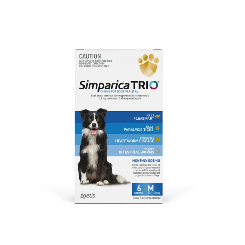 Simparica Trio Blue for Dogs 10.1-20kgs (6 PACKS COME WITH 1 MONTH FREE)