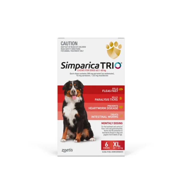 Simparica Trio Red for Dogs 40.1-60kgs (6 PACKS COME WITH 1 MONTH FREE)