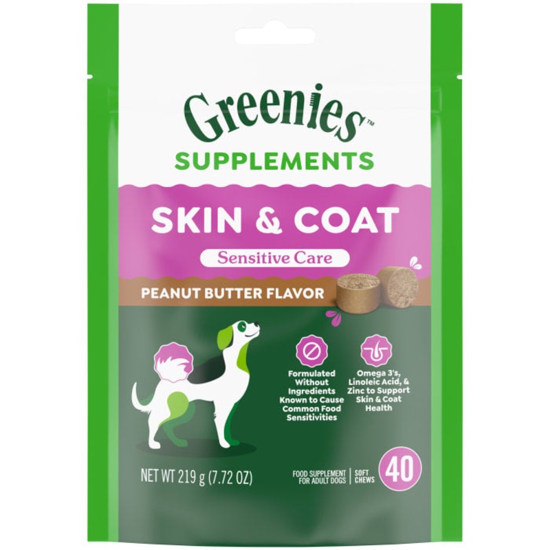 Skin and Coat Sensitive Care Supplement for Dogs, Peanut Butter Flavor, 40 Count Pouch