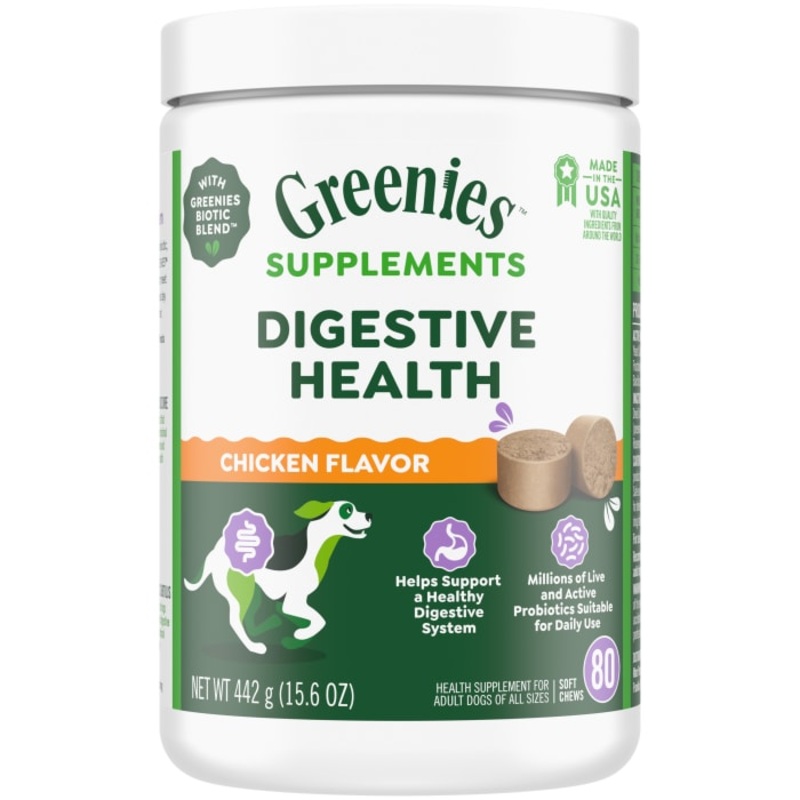 Supplements Digestive Probiotics for Dogs Chicken Flavor, 15.6 oz. Pouch of 80 ct. Chews