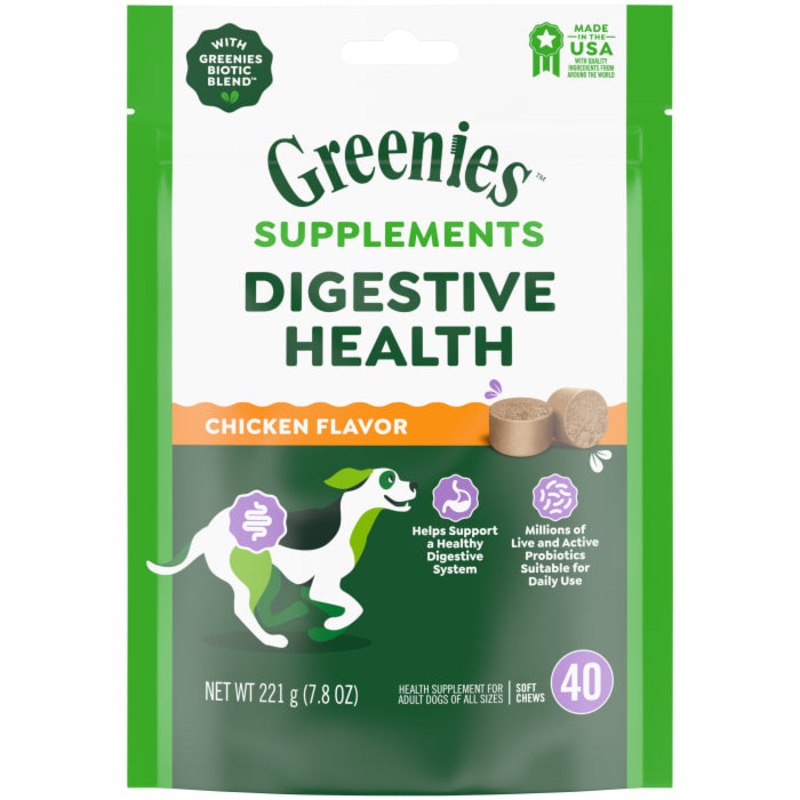 Supplements Digestive Probiotics for Dogs Chicken Flavor, 7.8 oz. Pouch of 40 ct. Chews