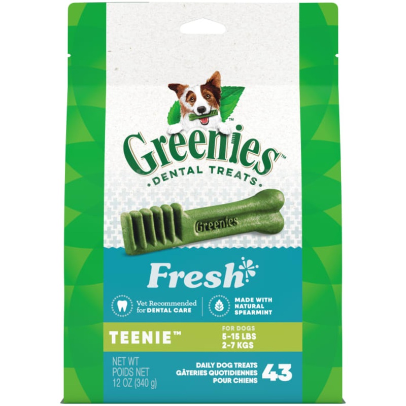 TEENIE Natural Dog Dental Care Chews Oral Health Dog Treats Fresh Flavor, 12 oz. Pack (43 Treats)