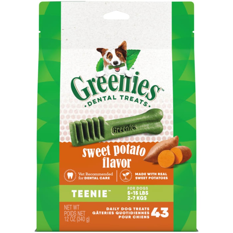 TEENIE Natural Dog Dental Treats, Sweet Potato Flavor, 12 oz. Pack (43 Treats)